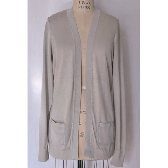 H&M Sweaters - H&M GRAY SILVER METALLIC SATIN BACK LONG SLEEVE OPEN CARDIGAN SWEATER L